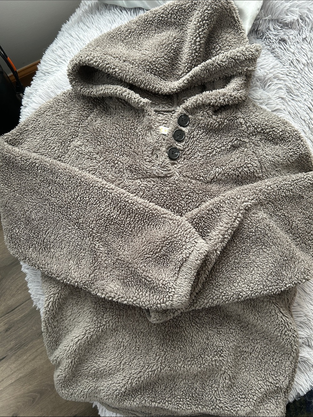 Kirundo Plush Sherpa Hoodie in Light Gray